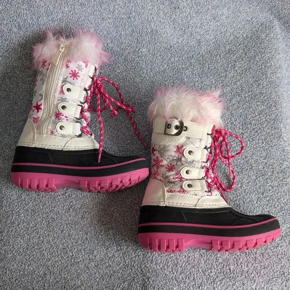 Dream Pairs Girls Size 11 White Fuschia Water Resistant Mid Calf Snow Boots